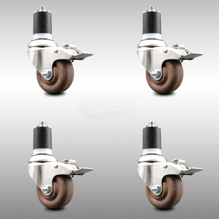 Service Caster 3.5 Inch 316SS High Temp Glass Filled Nylon 1-7/8 Inch Stem Caster Set Lck Brake SCC-SS316TTLEX20S3514-GFNSHT-178-4